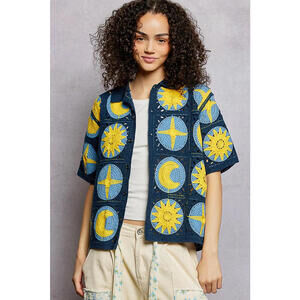 POL Openwork Short Sleeve Crochet Shirt